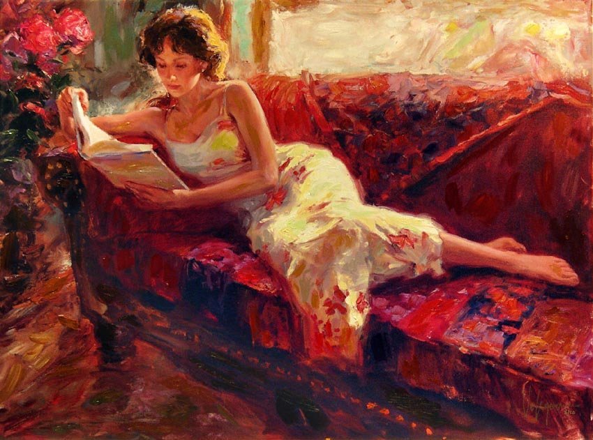 Vladimir Volegov The Red Couch Hand signed.: Vladimir The Red Couch Limited Edition Hand Embellished Giclee on Canvas.Comes with a certificate of authenticity. Comes unframed. In mint condition.SIZE 40 X 30 IN.