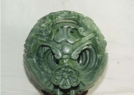 Chinese jade flower magic Puzzle Ball +stand: splendiferous Chinese jade flower magic Puzzle Ball 100mm