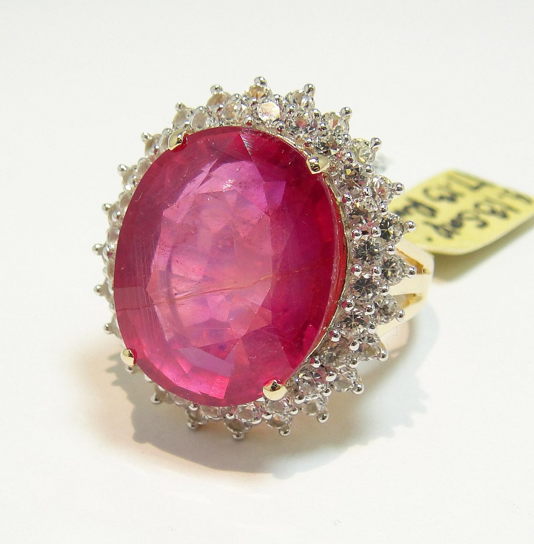 17.13ct Ruby & 3.13ct CL Sapp Gold Plated Sterling Ring: Please review the attached gemologist report for further relevant Information.