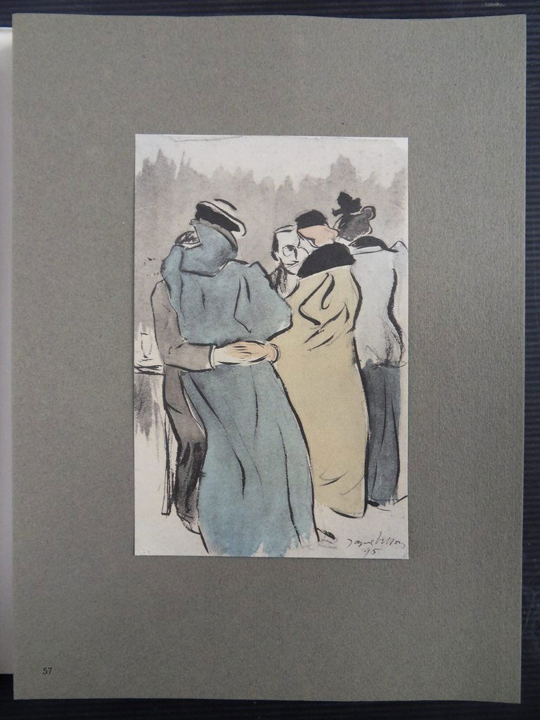 Jacques VILLON : "Terrasse" - LITHOGRAPHIE SIGNEE: Jacques VILLON *** Lithographie *** TITRE : A la terrasse TECHNIQUE : Lithographie et pochoir ANNEE : 1959 SIGNATURE : Signée dans la planche EDITION : Limitée, réalisée par P. Beres à partir de