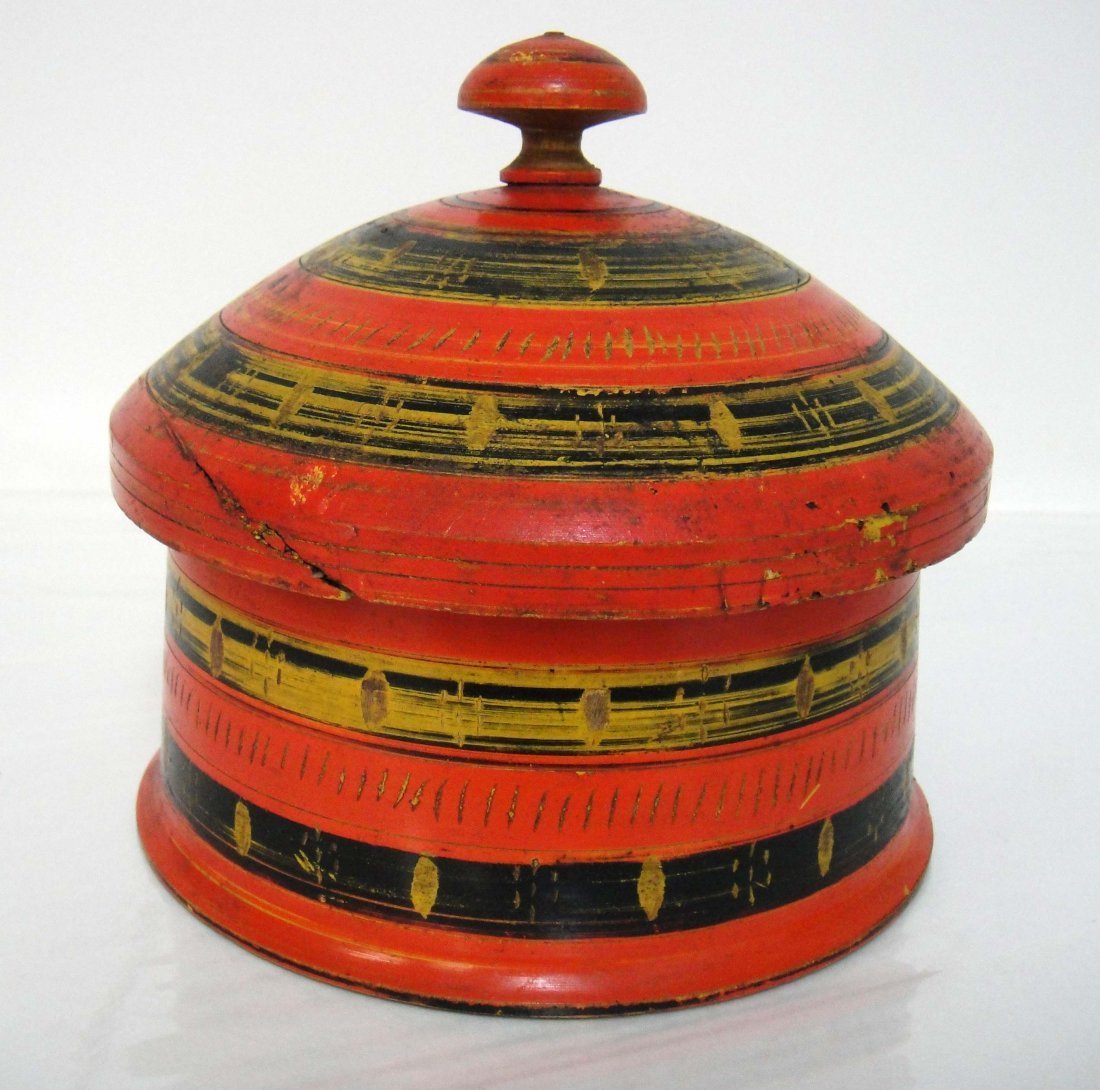 Antique Afghan Hand Painted Wooden Spice Box.: Antique Afghan Hand Painted Wooden Spice Box. Approx. Size: 7" x 6"