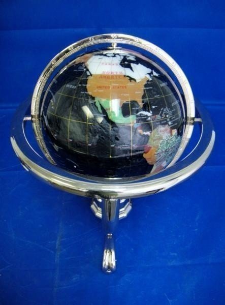 SMALL GEMESTONE OPAL WORLD GLOBE WITH STAND: SMALL GEMESTONE OPAL WORLD GLOBE WITH STAND AND COMPASS ON BOTTOM AND STAND w360 9 inch tall.