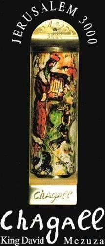Jerusalem 3000 – The King David Mezuzah.w/ COA..: King David Mezuzah from the Chagall Mezuzah Collection is a great, Limited Edition Masterpiece. Size is 5" x 1.4" or 13 cm x 3.3 cm.This mezuza is coated in 24K gold, is part of a limited edition OF 3
