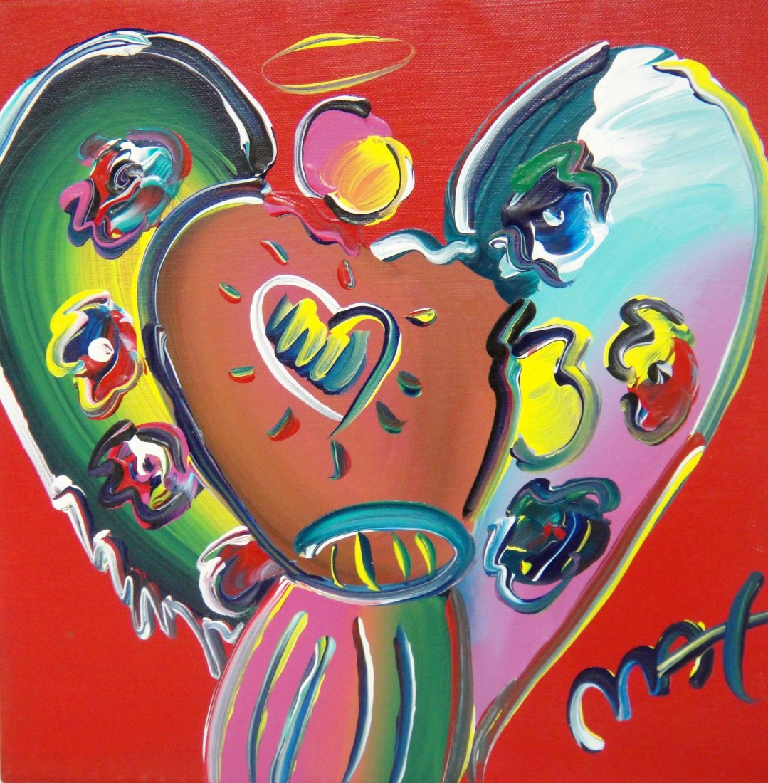 Peter Max "Angel" Original acrylic on Canvas Painting: Peter Max "Angel" Original acrylic on Canvas Painting, Hand Signed by the artist in Paint - Stamped authentication on verso with Max Studios catalogue number. Image Size 12" x 12". Certificate of Auth