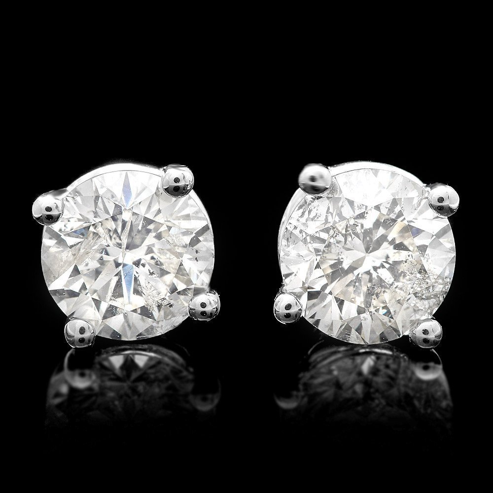 14KT White Gold, 1.00ct Diamond Stud Solitaire Ea: Please review the attached gemologist report for further relevant information