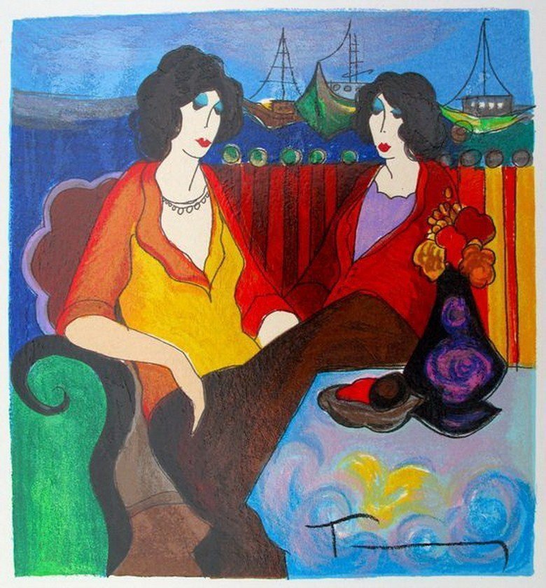 Itzchak Tarkay - At the Port Hand Signed LE Serig: This is a limited edition hand signed serigraph by Itzchak Tarkay titled "At the Port'rnMedium: Serigraph on White Coventry PaperrnrnHand Signed and Numbered by the artist.rnrnThis subject is numbered