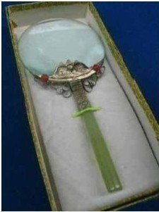 Old Chinese tibet silver jade Magnifying Glass: Old Chinese tibet silver jade Magnifying Glass.