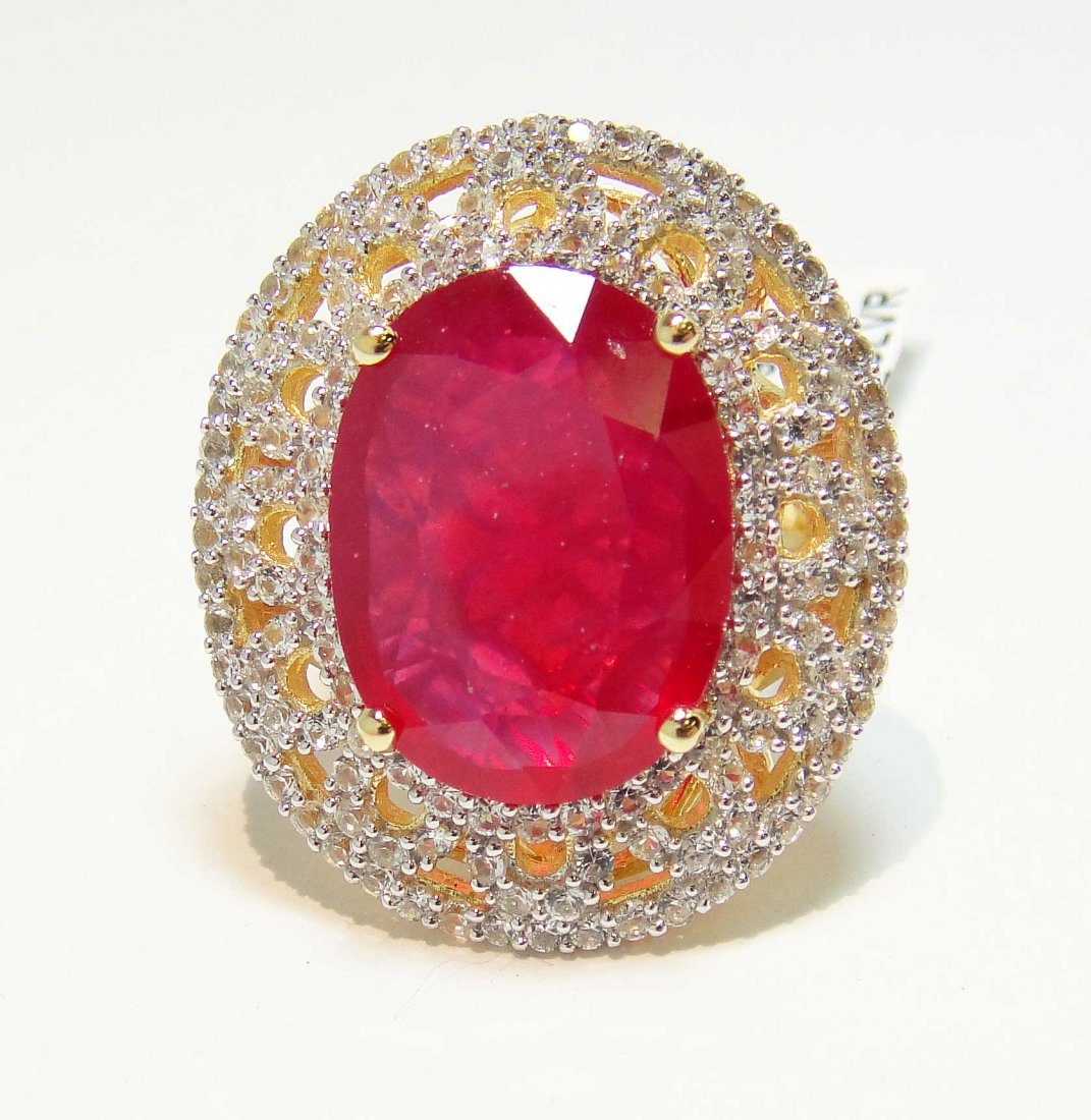 17.69ct Ruby & CL Sapphire 14KT Plated Sterling Ring: Please review the attached gemologist report for further relevant information.
