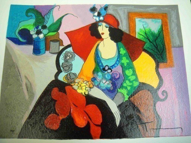 ORIGINAL Itzchak Tarkay ""Red Hat""Serigraph.: ORIGINAL Itzchak Tarkay ""Red Hat""Serigraph. ORIGINAL Itzchak Tarkay ""Red Hat"" with COA 14 X 11. Hand Signed and number. with COA.