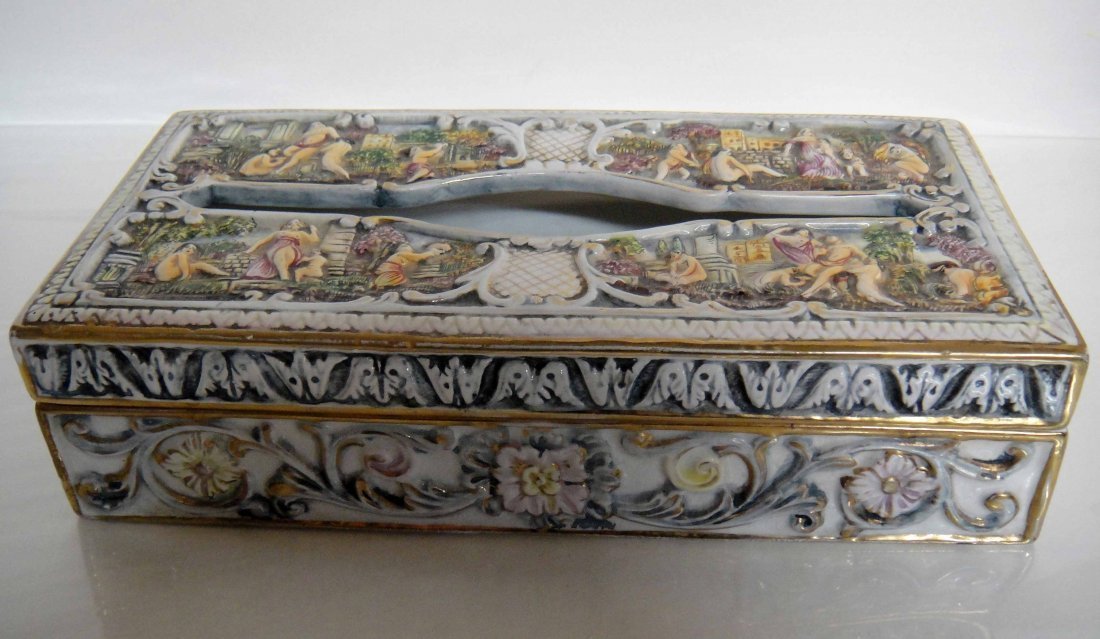 Vintage Italy/Germany R. Capodemota Tissue Box,: Vintage Italy/Germany R. Capodemota Tissue Box, Signed and Numbered, made before WWI