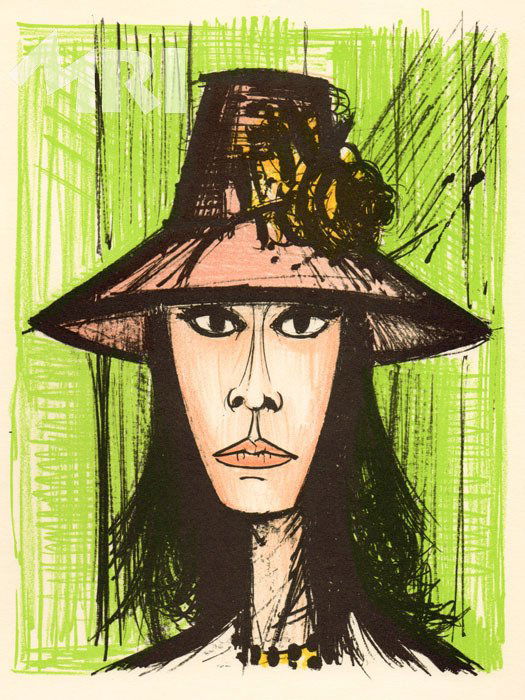 Bernard Buffet Lithographs, Faces Suite, printed: Bernard Buffet Lithographs, Faces Suite, printed by Mourlot 1967 The overall sheet size measures 9.75 x 12.5 inches with the image area being approximately 6.5 x 9 inches.