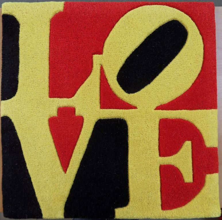 INDIANA Robert : "LOVE" - original 24x24" SIGNED: INDIANA Robert : "LOVE" - original 24x24" SIGNED WOOL RUG. CERTIFICATE - LIMITED. TITLE : Heliotherapy LOVE MEDIUM : Hand tufted rug SIGNATURE : The COA on the back bears the printed signature of R. I