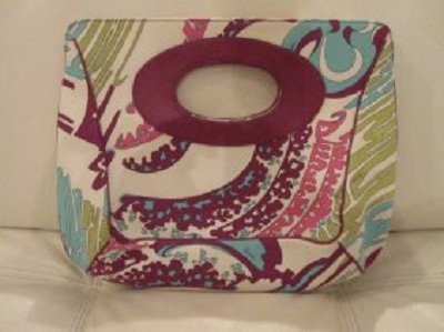 74C 100% Authentic EMILIO PUCCI Easy West Canvas Tote: 100% Authentic Pucci East/West Tote bag. It has the signatutre pucci print in brights that are perfect going into summer. purple leather trim around the handle and the binding. Lined in a hot pink nyl