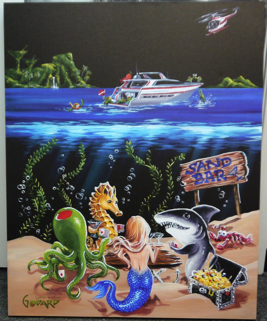 Michael Godard " Sand Bar 1": this Certificate by Michael Godard the titied" Sand Bar 1" giclee on canvas, the piece numbered from 318 / 995, size 35 x 28 inches comes unframed . In mint condition.