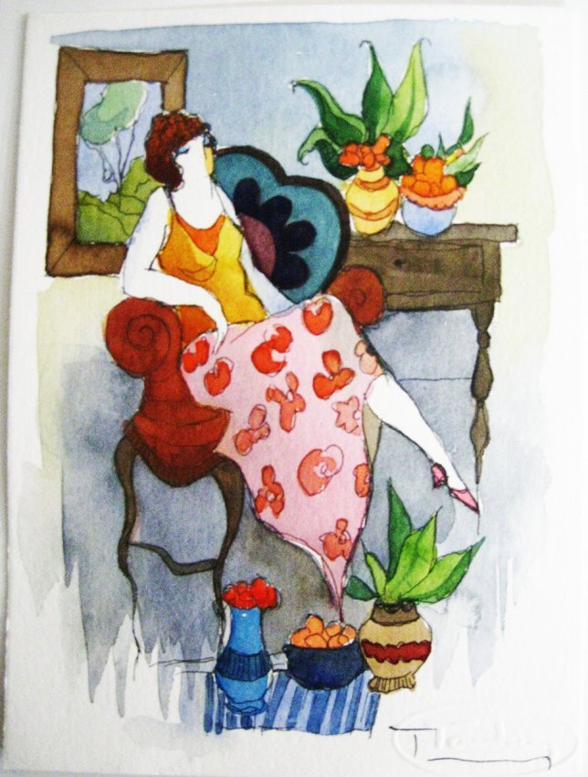 Itzchak Tarkay,Untitled: W1801,Itzchak Tarkay,Untitled,medium mixed mode papar size 5.5 x 7.5 inches comes unframed and signed by artist with COA W1801