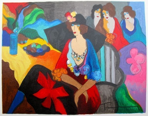 Itzchak Tarkay "GOSSIP".Hand Signed Limited Ed.: This is a limited edition hand signed serigraph by Itzchak Tarkay titled "GOSSIP". Medium: Serigraph on White Coventry Paper Hand Signed and Numbered by the artist. Paper size: 11" x 13.5. Image size: