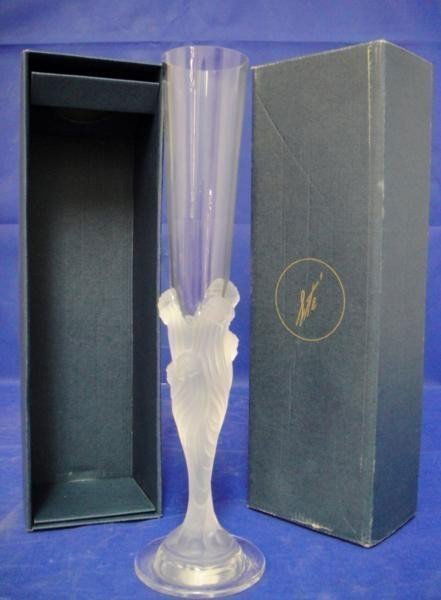 103C SIGNED Erte Flute Glass in Original Box: GLASS ERTA FLUTE WITH SIGNED IN BOTTOM AND IN ORIGINAL BOX . w1575