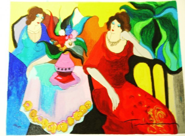 Itzchak Tarkay "Tranquility" Limited Edition Serigraph: ORIGINAL Itzchak Tarkay ""Red Hat""Serigraph. ORIGINAL Itzchak Tarkay ""Tranquility"" with COA 14 X 11. Hand Signed and number. with COA.