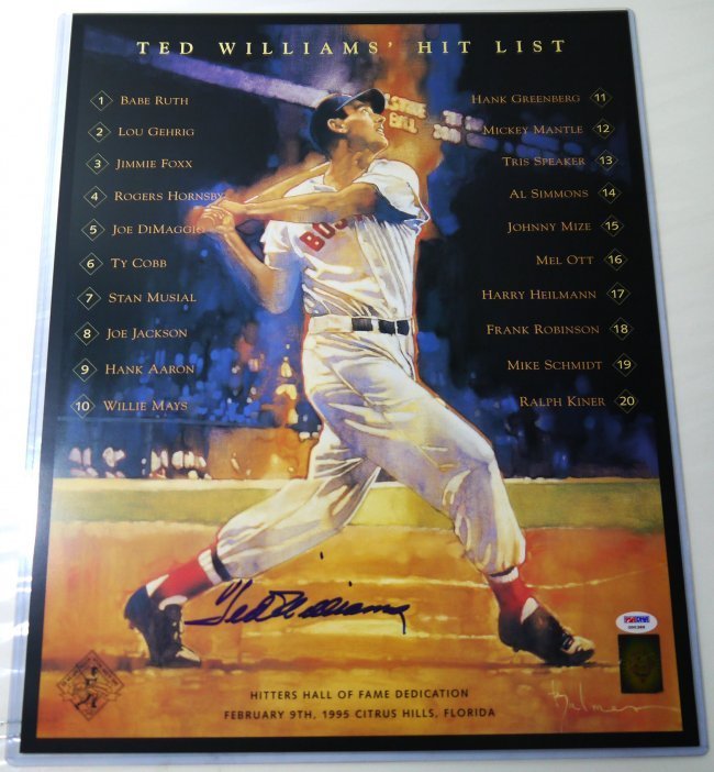 Ted Williams Signed Poster: Ted Williams Signed Poster. Plese see attached cerificate for more info. W375