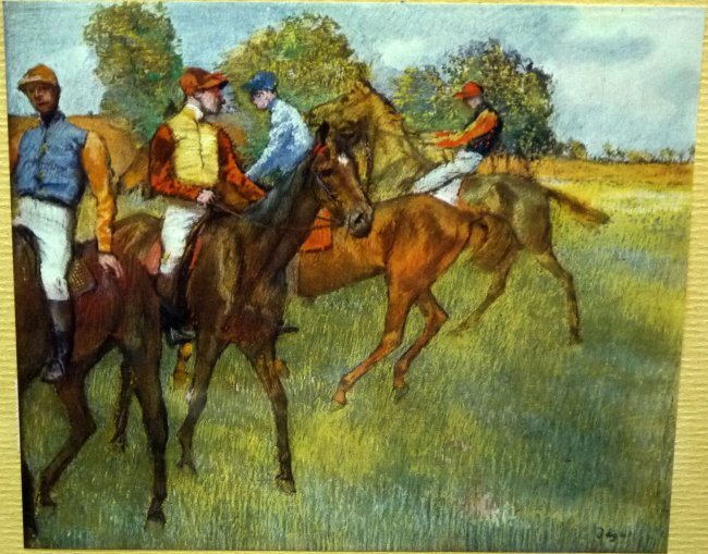 Edgar Degas "Chevaux de Courses": The rare limited edition of 60 by edgar degas tilted "Chevaux de Courses" medium offset lithograph paper size: 10" x 9" with signature by degas at the lower right was published 1918 with certificate o