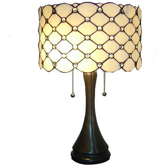 Warehouse of Tiffany - TF7048TL Modern Table Lamp: Warehouse of Tiffany - TF7048TL Modern Table Lamp. Contains hand-cut pieces of stained glass, each piece wrapped in fine copper foil. Unique barrel-shaped lamp. Size: 16"W x 22"H W301