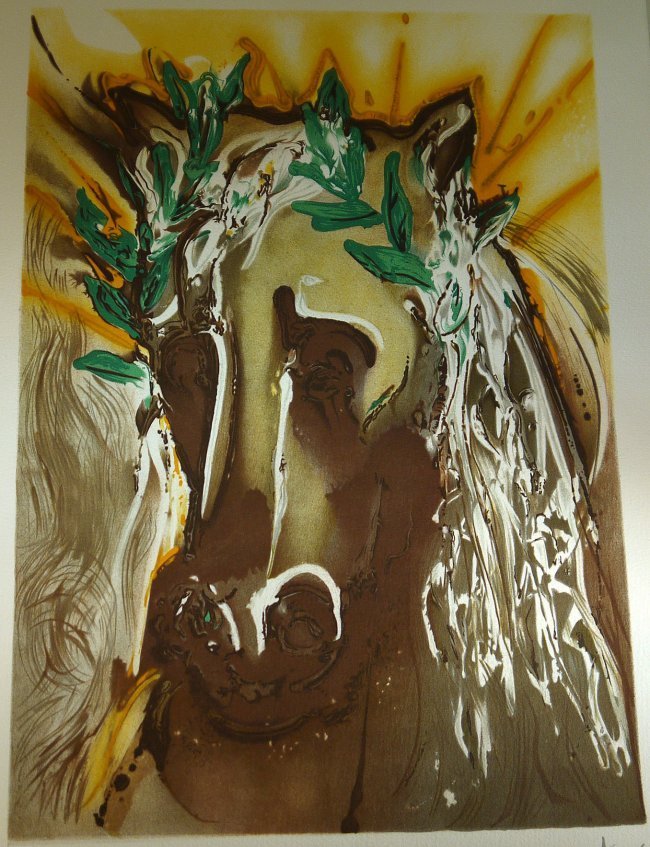 Salvador Dali " Les Chevaux Daliniens - Le cheval du pr: Salvador Dali " Les Chevaux Daliniens - Le cheval du printemps paper size 14 X 22 inches unframed and paper type velin d" arches its has a signed in the plate with bears the editor blind stamp. W301