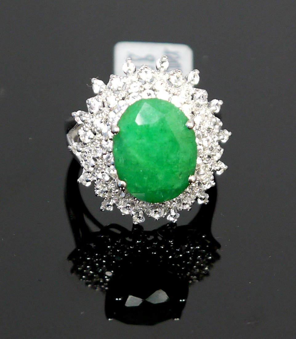 925Silver 6.12ct Green Beryl 1.26ct White Sapphire Ring: Please review the attached gemologist report for further relevant information K21J8