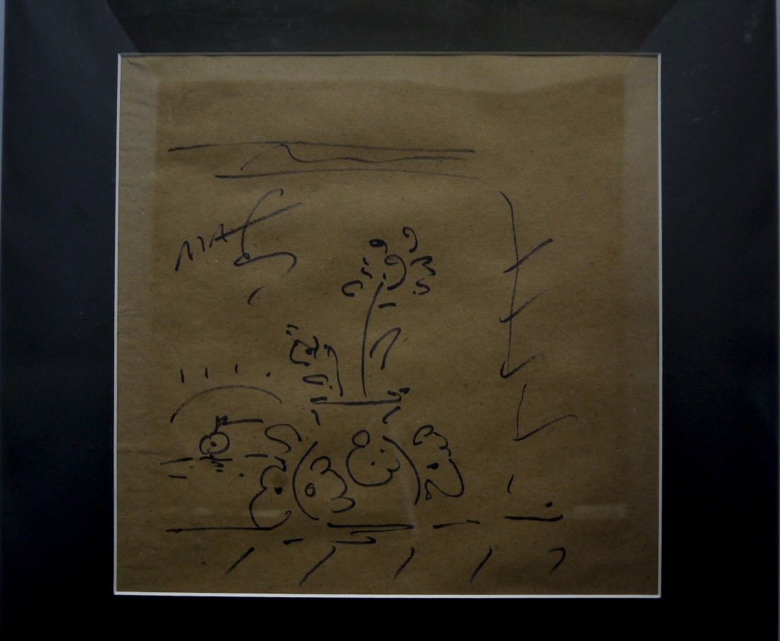Peter Max "Vase with Distant Sunset" (Unframed): Peter Max "Vase with Distant Sunset" 13 x 13" Original Marker on Brown Paper Signed B1501