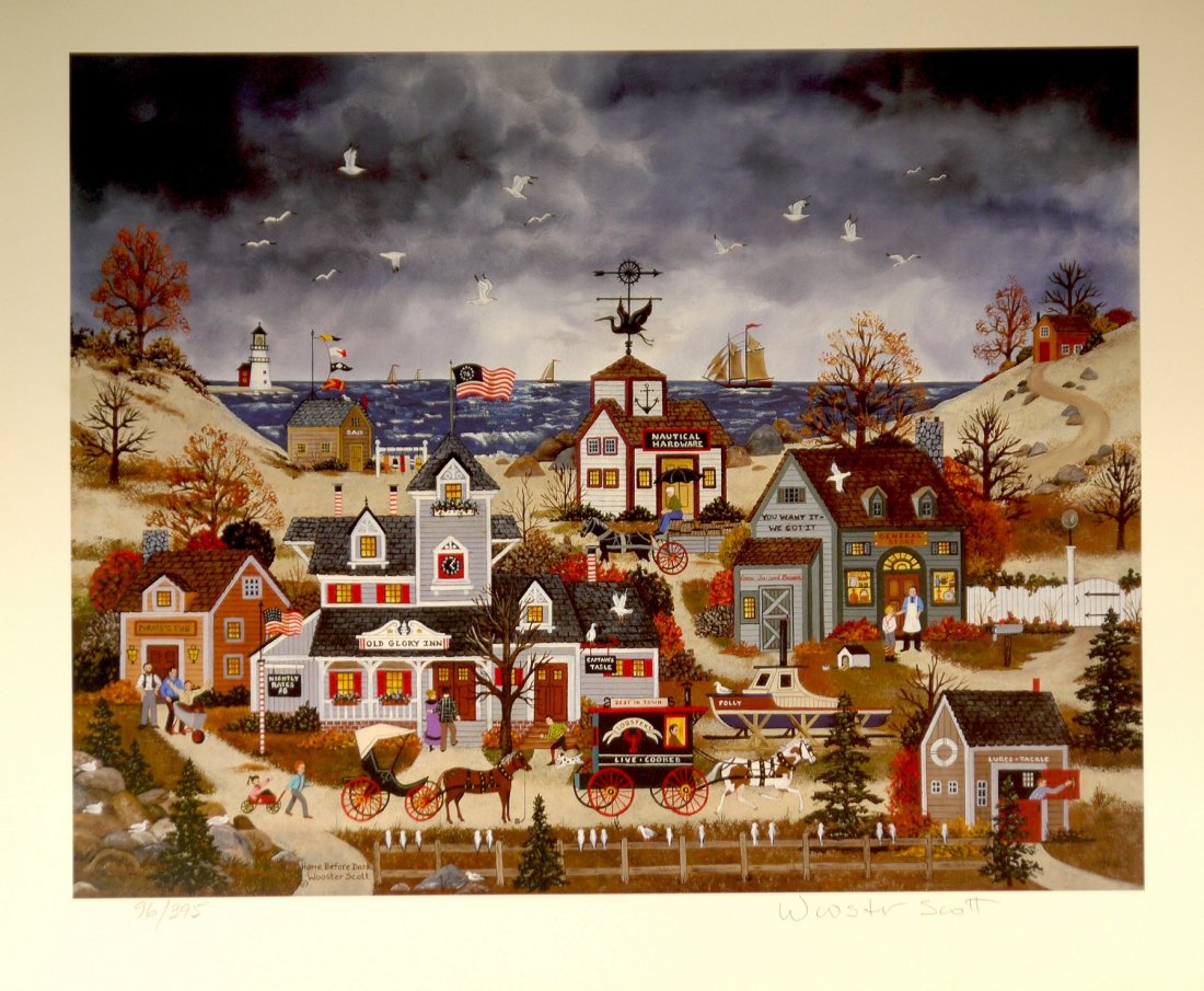 Jane Wooster-Scott "Home Before Dark": Jane Wooster-Scott "Home Before Dark" limited edition lithograph, signed and numbered by the artist image size: 13.25" x 11" paper size: 15.25" x 13.5" W60