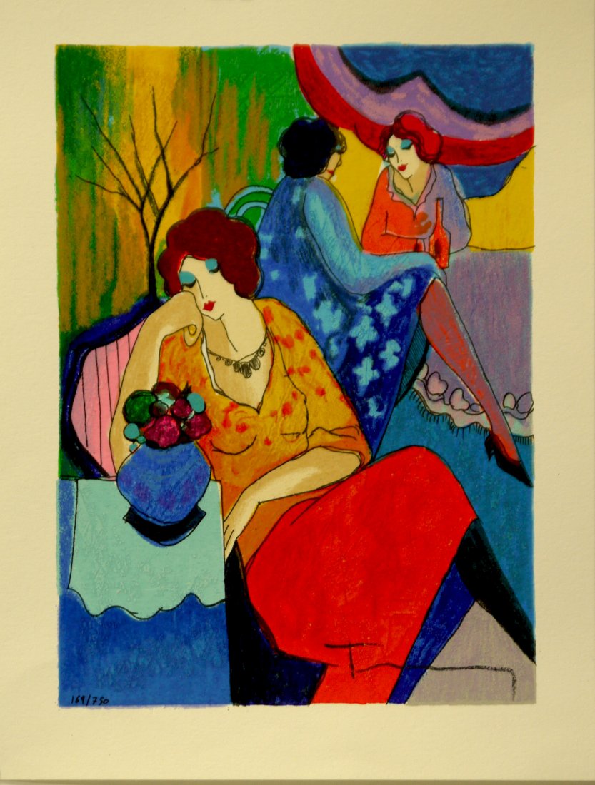 Itzchak Tarkay "Quiet Afternoon" (Unframed): This is a limited edition hand signed serigraph by Itzchak Tarkay titled "QUIET AFTERNOON". Medium: Serigraph on White Coventry Paper Hand Signed and Numbered by the artist. This subject is numbered f