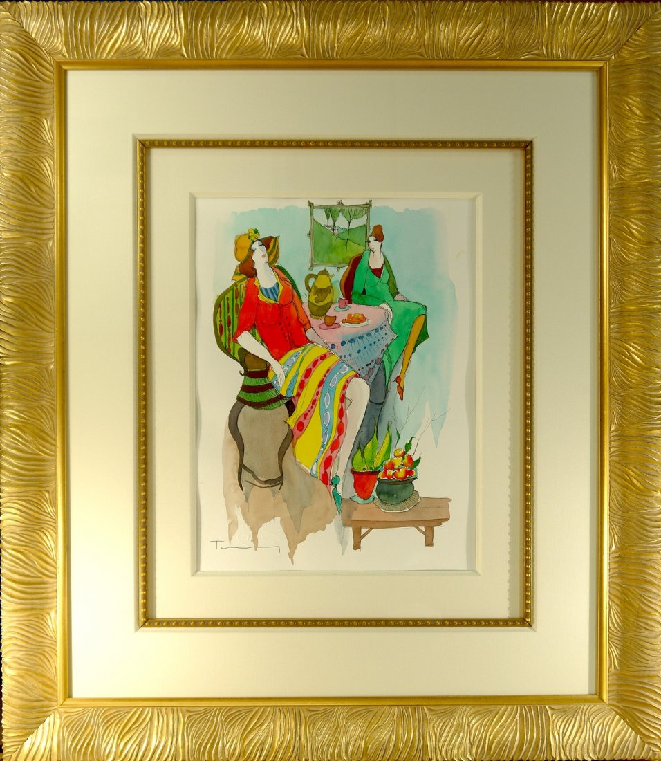 Itzchak Tarkay "Relaxation" (FRAMED): Itzchak Tarkay "Relaxation" original mixed media water color, Year:1999 Hand Signed image: 12" x 16" frame: 27" x 30.5" comes with COA (FRAMED) W2150