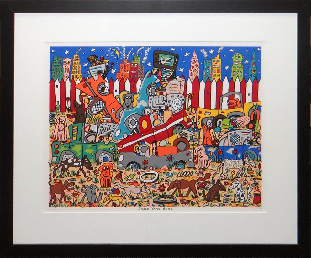 James Rizzi "Junkyard Dogs" WN3475: Artist: James Rizzi Title: Junkyard Dogs Year: 1997 Medium: Original serigraph in colors on paper Edition: From the SP limited edtion of 10 Size: 22" x 30" Signature: Hand signed in pencil by the arti