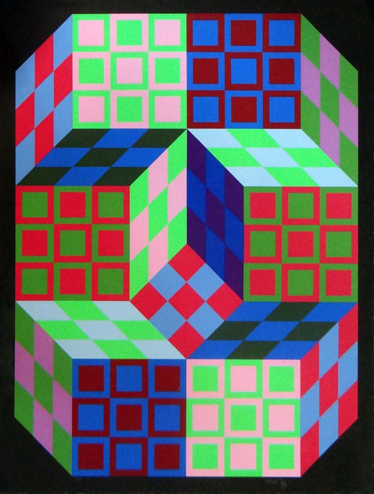 Victor Vasarely "Carden" W1815: Artist: Victor Vasarely Title: Carden Medium: Original silkscreen in colors on paper Edition: Limited edition of 240 Size: 36 1/2" x 28" Signature: Hand signed by the artist