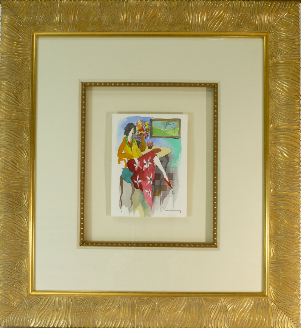 Itzchak Tarkay "Painter's Model" (FRAMED) W1501: Itzchak Tarkay "Painter's Model" Mixed media watercolor size: 5.5" x 7.5" W1501