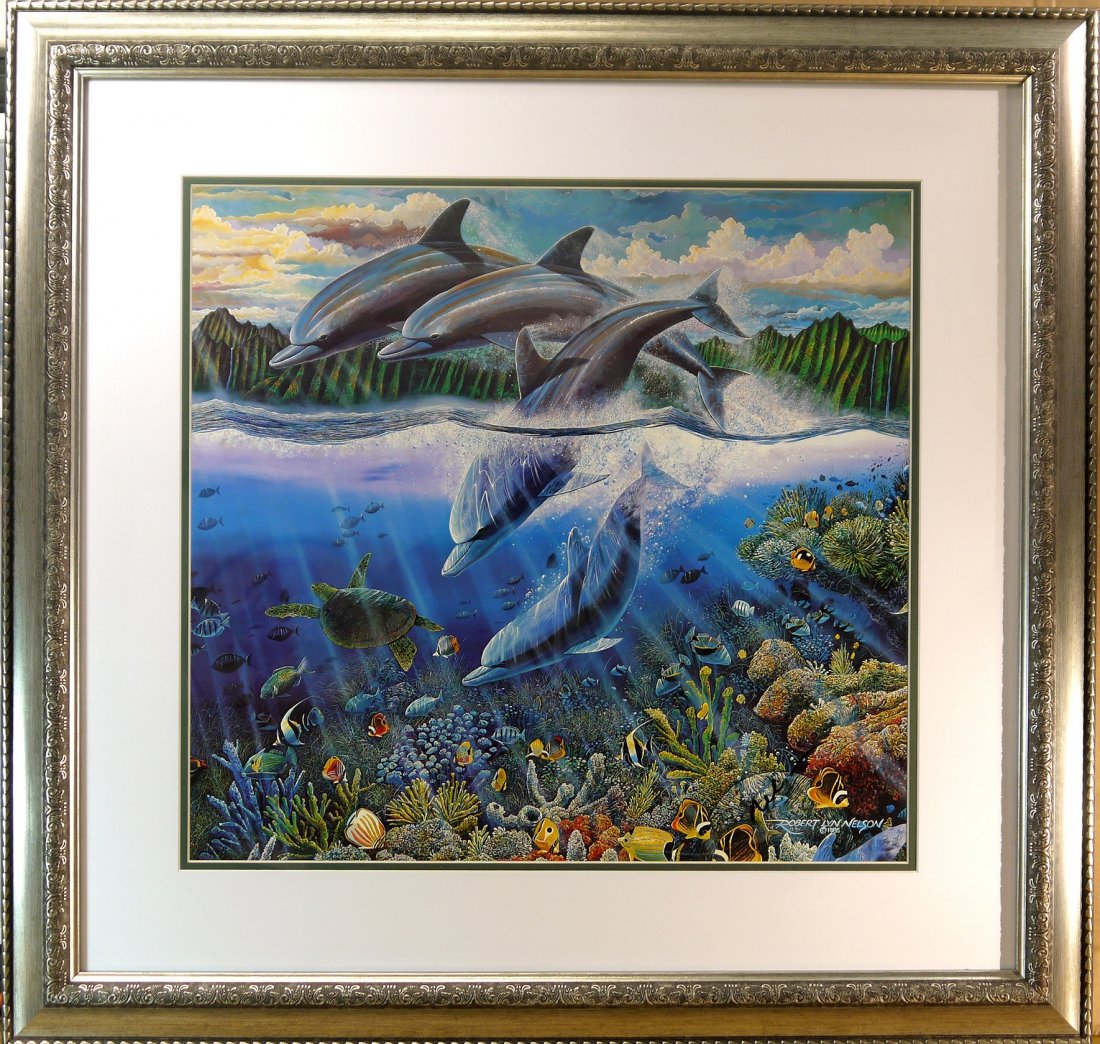 Robert Lyn Nelson "Glisten of Nepal" (FRAMED) W120: Robert Lyn Nelson "Glisten of Nepal" (FRAMED) image size: 19.5" x 18.5" frame size: 29.5" x 29" some minor scratches on frame W120