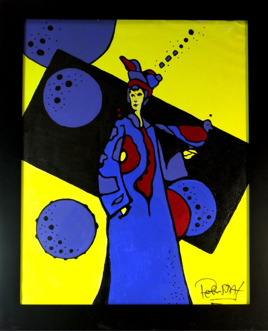 Peter Max Original "Psychedelic Zen Female & Bird W9612: Peter Max Original "Psychedelic Zen Female & Bird in Space" rear sailboat sketch Signature: Signed lower right, peter max with classic original signed max sailboat sketch and circle gallerie, huston l