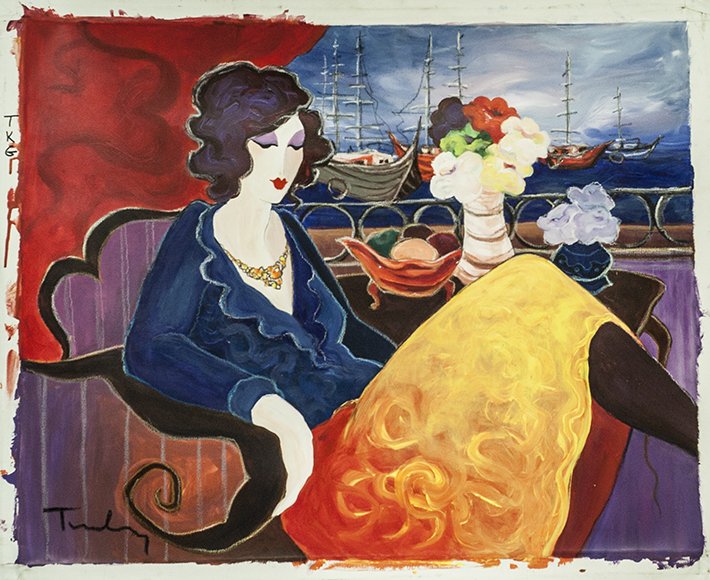 Itzchak Tarkay "Afternoon at The Marina" Acrylic W15250: Itzchak Tarkay "Afternoon at The Marina" Acrylic on Canvas size: 30" x 24" from Perry Art Gallery, the original first publishers of Tarkay even before Parkwest. COA to follow W15250