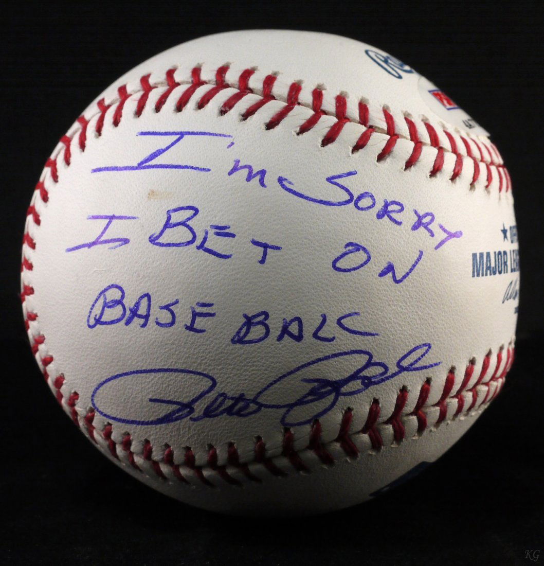 Pete Rose "I'm Sorry I Bet on Baseball" W315: Pete Rose "I'm Sorry I Bet on Baseball" Signed Baseball Autoraph with PSA/DNA certificate. W315