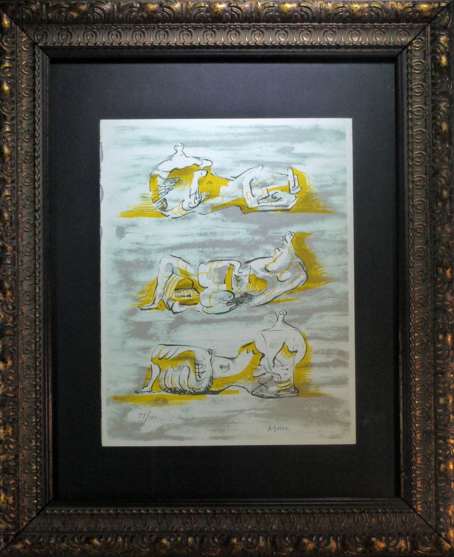Henry Moore "Untitled" (FRAMED) W1008: Henry Moore "Untitled" Lithograph. Pencil Signed and Numbered 77/100 Image Size: 9.5" x 12" Frame Size: 17.5" x 21" W1008