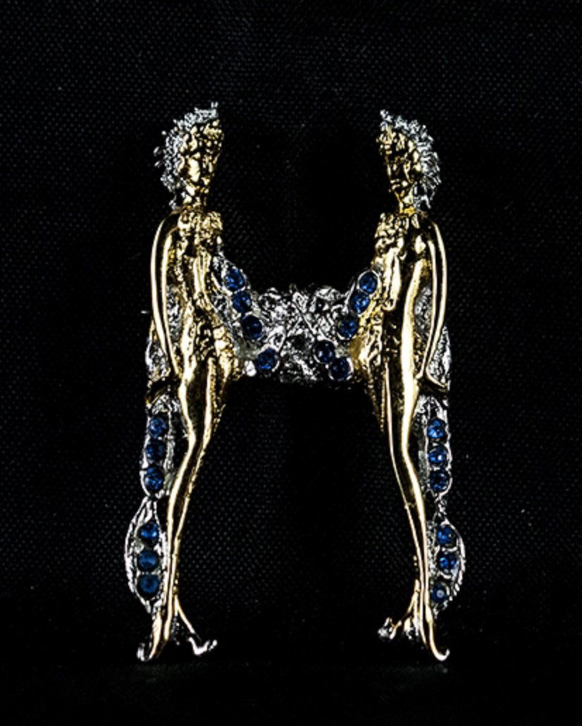 Erte Letter "H" Pin with box W111: Erte Letter "H" Pin with box. Sterling silver with Swarovski crystal.W111