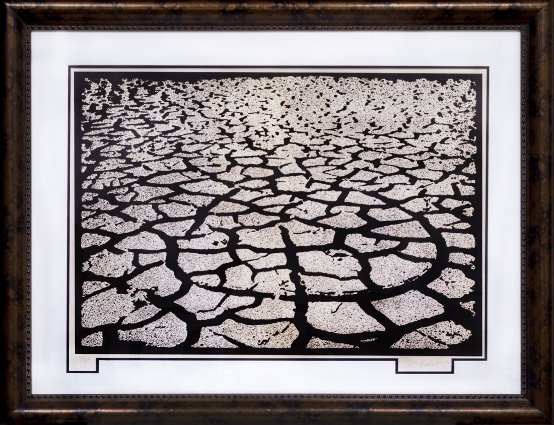 Menashe Kadishman "Cracked Earth" (FRAMED)W16E98: Menashe Kadishman "Cracked Earth" Limited Edition Etching Frame Size: 42.5" x 33" Image Size: 32" x 23" Hand signed by the artist and numbered, comes with COA. Winning bidder is responsible for shippi