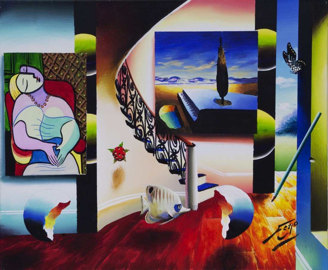 Ferjo "Pondering Over Dali" W3751: Ferjo "Pondering Over Dali" Original Oil on Canvas Size: 24" x 20" Hand signed by the artist, comes with COA W3751