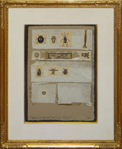 Robert Rauschenberg "Shirtboard" WN6000: Artist: Robert Rauschenberg Title: Shirtboard Suite: 28 Shirtboards Year: 1991 Medium: Original mixed media on shirtboard Edition: From the limited edition of 65 with hand-done collage elements. Each 