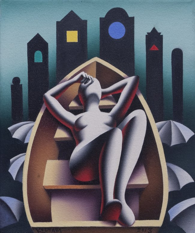Kostabi Original "Night Vision" W3602: Kostabi Original "Night Vision" One of a kind original and signed by him. This piece comes directly from his studio in New York City. Size: 10" x 12" W3602