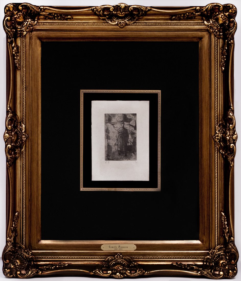 Jacob Camille Pissarro "The Peasant Woman" W15262: Jacob Camille Pissarro "The Peasant Woman" Original Etching. Edition: from the rare limited edition of only 18. Frame Size: 22.5" x 26.5" Image Size: 5.25" x 4" Signature: Ink-stampe initial "CP" lowe