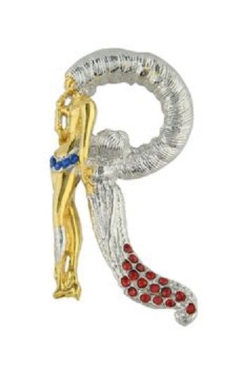 Erte Letter "R" Pin with box W135: Erte Letter "R" Pin with box. Sterling silver with Swarovski crystal.W135