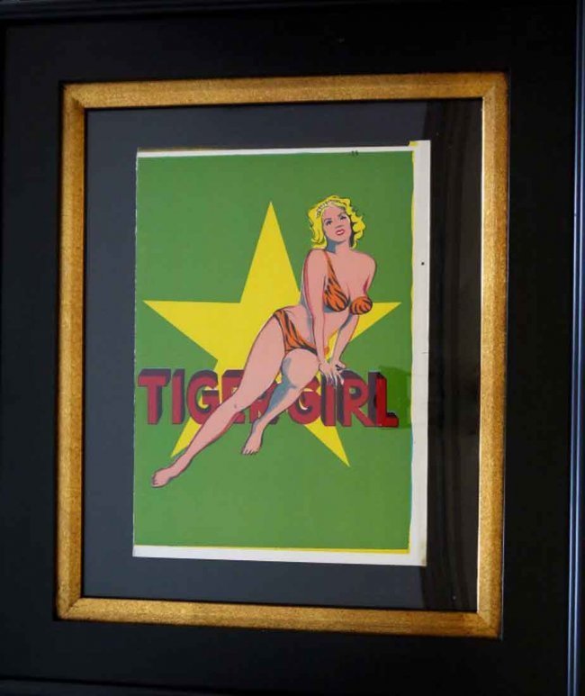 Mel Ramos "Tiger Girl" (FRAMED) W585: Mel Ramos "Tiger Girl" 10.5 x 15" frame size: 24.25" X 28" Original Lithograph from Rare Limited Edition of 2000 Numbered Publisher: E.W Kornfeld, Switzerland W585