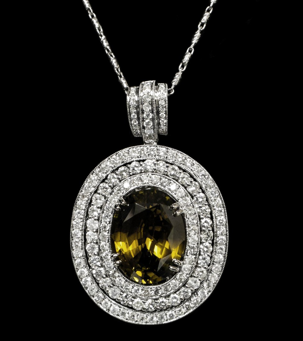 GIA 14K 9.35ct Natural Alexandrite Necklace K48D218: GIA 14K 9.35ct Natural Alexandrite and Diamond Necklace. Please review the attached gemologist report for further relevant Information K48D218