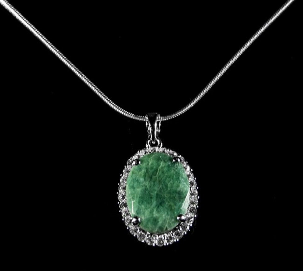 12.60ct Beryl & Sapphire Silver Pendant K16J1: Please review the attached gemologist report for further relevant information K16J1