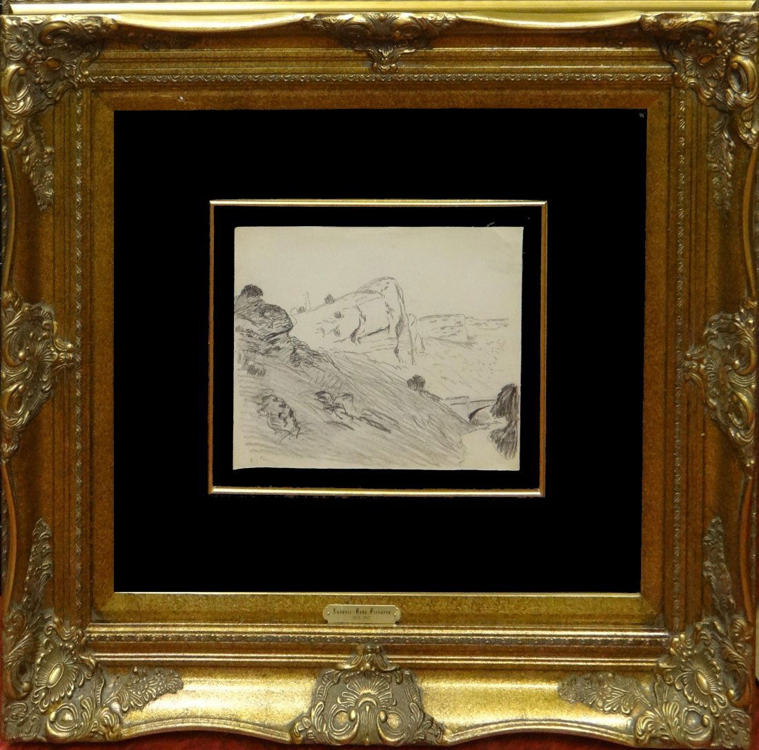 Ludovic-Rodo Pissarro "Mountain Scene" WN2850: Ludovic-Rodo Pissarro "Mountain Scene" Charcoal on paper. Size: 9 7/8" x 12 7/8". Signature: Ilitialled L.R., lower left. Comes with COA and framed, additional shipping charges may apply. WN2850